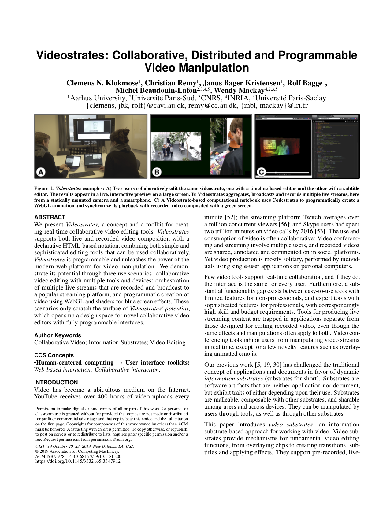 Frontpage of Videostrates paper